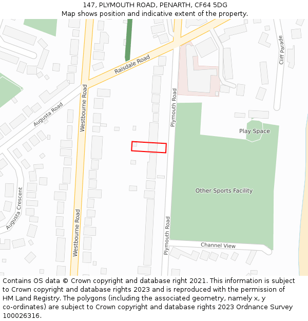 147, PLYMOUTH ROAD, PENARTH, CF64 5DG: Location map and indicative extent of plot