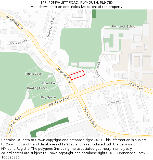 147, POMPHLETT ROAD, PLYMOUTH, PL9 7BX: Location map and indicative extent of plot