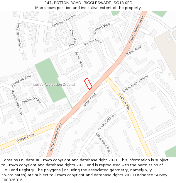 147, POTTON ROAD, BIGGLESWADE, SG18 0ED: Location map and indicative extent of plot