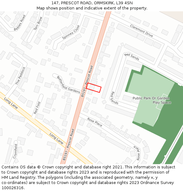 147, PRESCOT ROAD, ORMSKIRK, L39 4SN: Location map and indicative extent of plot
