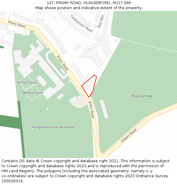 147, PRIORY ROAD, HUNGERFORD, RG17 0AP: Location map and indicative extent of plot