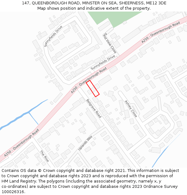 147, QUEENBOROUGH ROAD, MINSTER ON SEA, SHEERNESS, ME12 3DE: Location map and indicative extent of plot