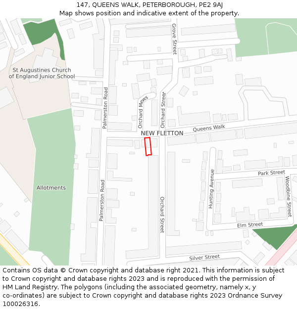 147, QUEENS WALK, PETERBOROUGH, PE2 9AJ: Location map and indicative extent of plot