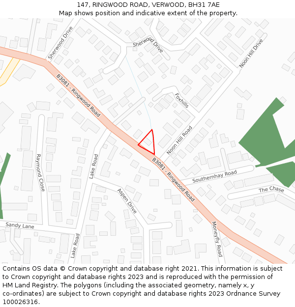 147, RINGWOOD ROAD, VERWOOD, BH31 7AE: Location map and indicative extent of plot