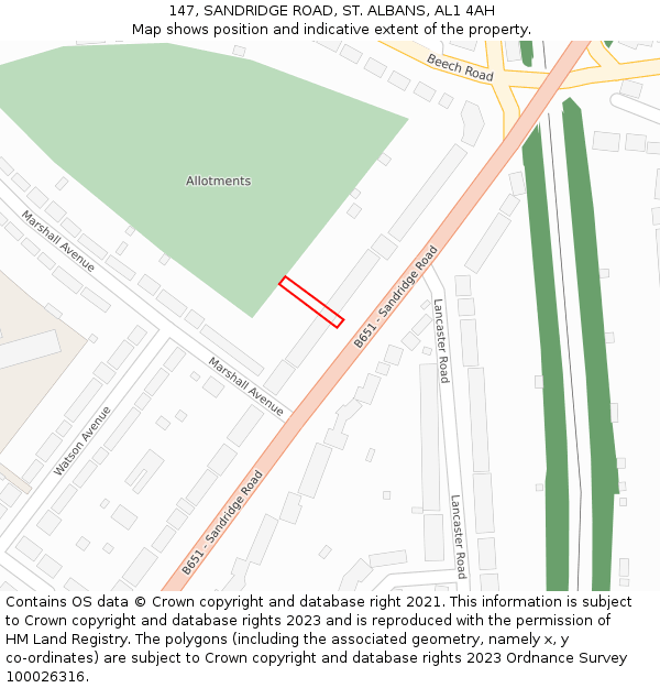 147, SANDRIDGE ROAD, ST. ALBANS, AL1 4AH: Location map and indicative extent of plot