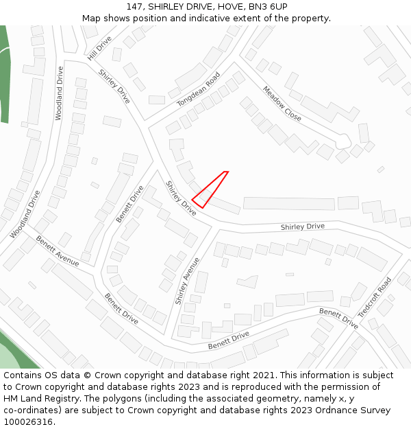 147, SHIRLEY DRIVE, HOVE, BN3 6UP: Location map and indicative extent of plot