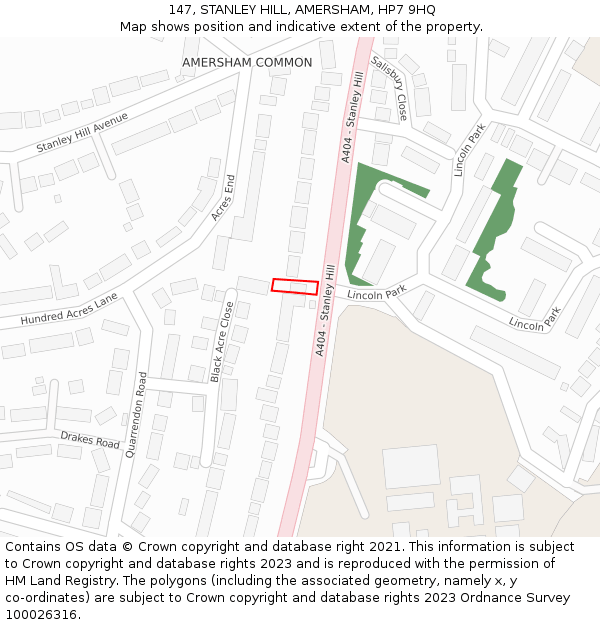 147, STANLEY HILL, AMERSHAM, HP7 9HQ: Location map and indicative extent of plot