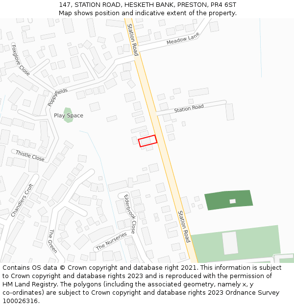 147, STATION ROAD, HESKETH BANK, PRESTON, PR4 6ST: Location map and indicative extent of plot