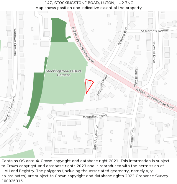 147, STOCKINGSTONE ROAD, LUTON, LU2 7NG: Location map and indicative extent of plot