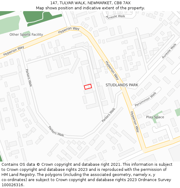 147, TULYAR WALK, NEWMARKET, CB8 7AX: Location map and indicative extent of plot