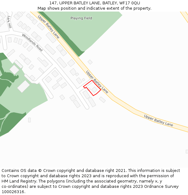 147, UPPER BATLEY LANE, BATLEY, WF17 0QU: Location map and indicative extent of plot