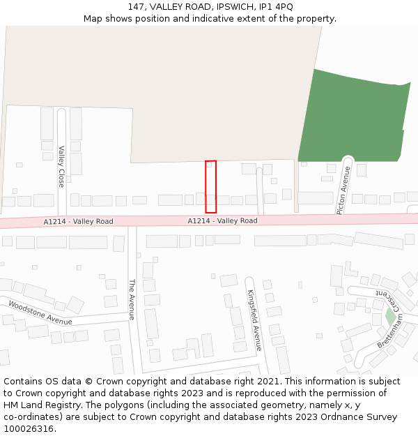 147, VALLEY ROAD, IPSWICH, IP1 4PQ: Location map and indicative extent of plot