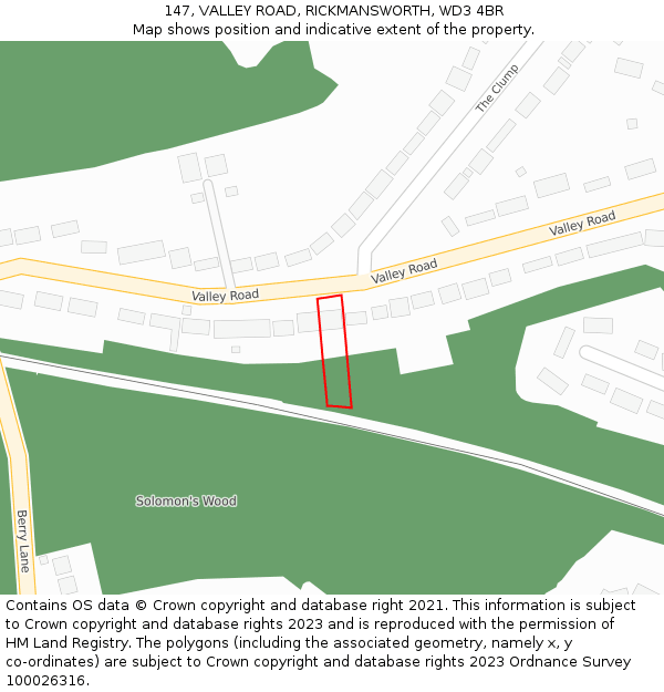 147, VALLEY ROAD, RICKMANSWORTH, WD3 4BR: Location map and indicative extent of plot