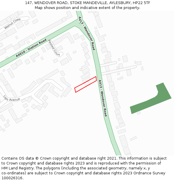 147, WENDOVER ROAD, STOKE MANDEVILLE, AYLESBURY, HP22 5TF: Location map and indicative extent of plot