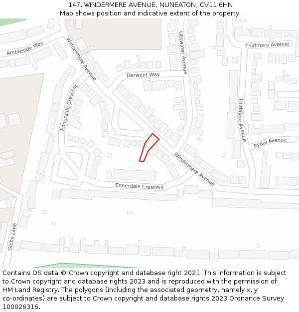 147, WINDERMERE AVENUE, NUNEATON, CV11 6HN: Location map and indicative extent of plot