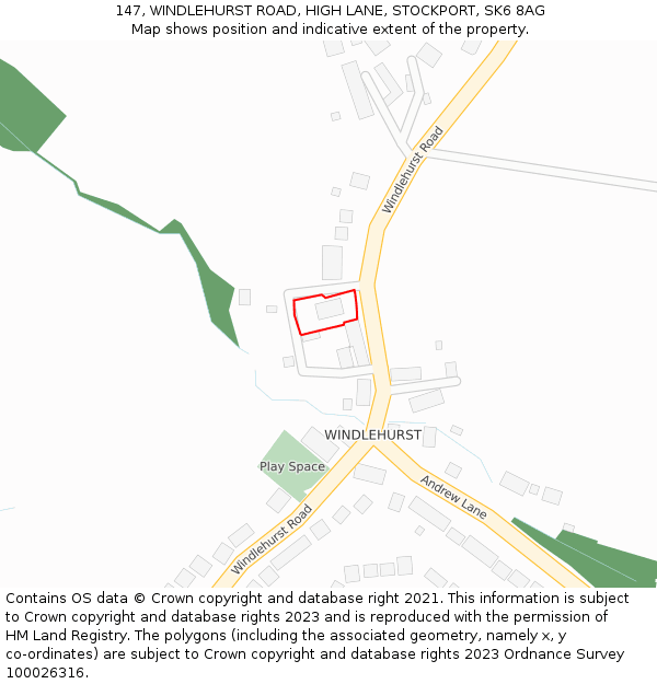 147, WINDLEHURST ROAD, HIGH LANE, STOCKPORT, SK6 8AG: Location map and indicative extent of plot