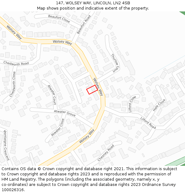 147, WOLSEY WAY, LINCOLN, LN2 4SB: Location map and indicative extent of plot