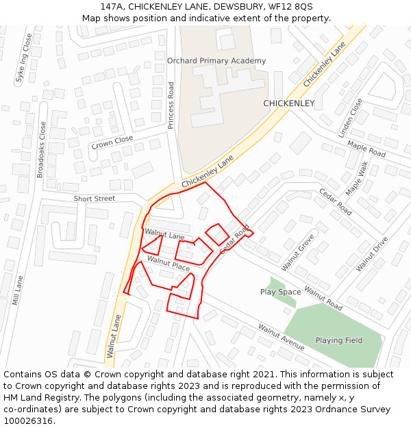 147A, CHICKENLEY LANE, DEWSBURY, WF12 8QS: Location map and indicative extent of plot