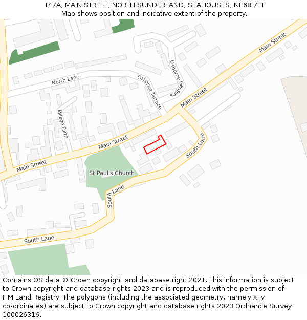 147A, MAIN STREET, NORTH SUNDERLAND, SEAHOUSES, NE68 7TT: Location map and indicative extent of plot