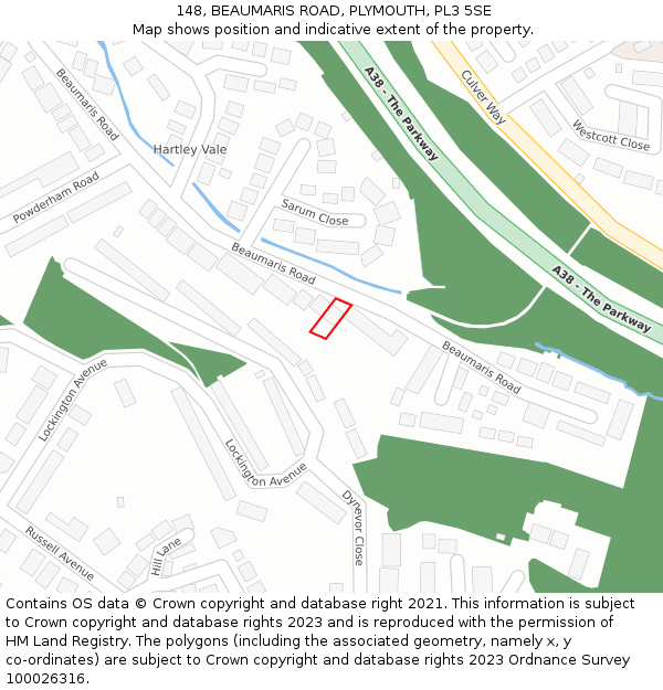 148, BEAUMARIS ROAD, PLYMOUTH, PL3 5SE: Location map and indicative extent of plot