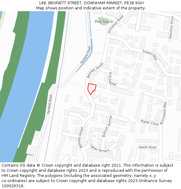 148, BENNETT STREET, DOWNHAM MARKET, PE38 9GH: Location map and indicative extent of plot