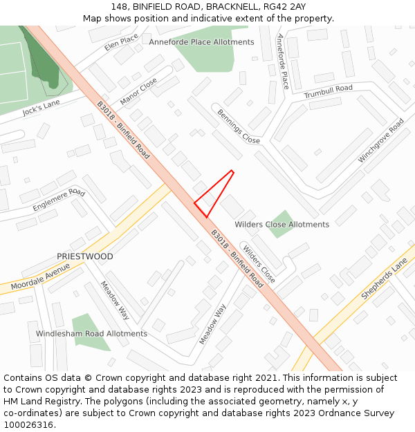 148, BINFIELD ROAD, BRACKNELL, RG42 2AY: Location map and indicative extent of plot
