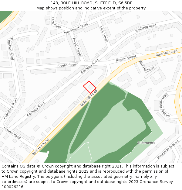 148, BOLE HILL ROAD, SHEFFIELD, S6 5DE: Location map and indicative extent of plot