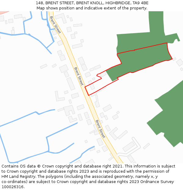 148, BRENT STREET, BRENT KNOLL, HIGHBRIDGE, TA9 4BE: Location map and indicative extent of plot