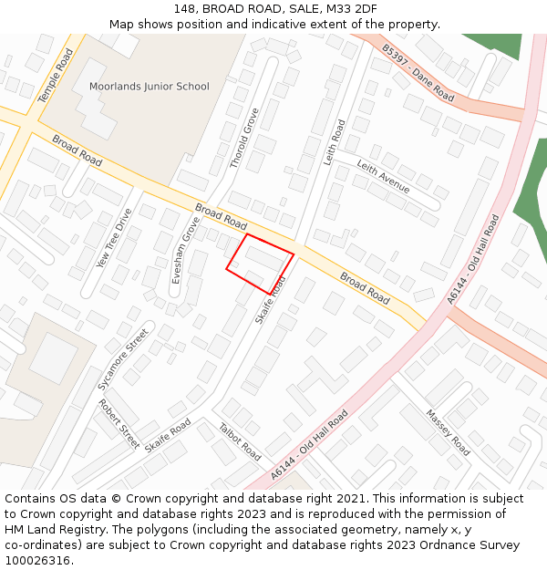 148, BROAD ROAD, SALE, M33 2DF: Location map and indicative extent of plot