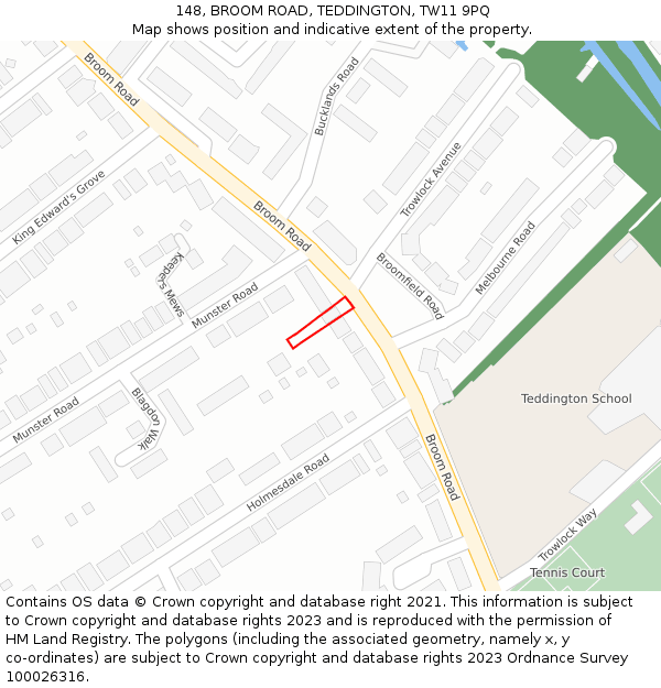148, BROOM ROAD, TEDDINGTON, TW11 9PQ: Location map and indicative extent of plot