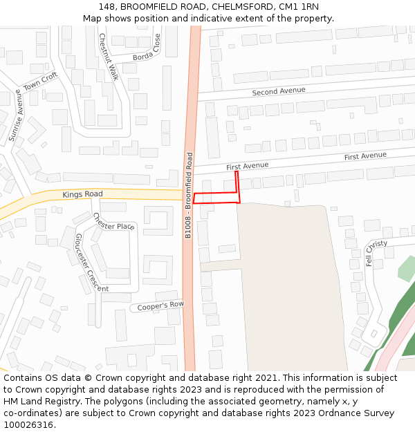 148, BROOMFIELD ROAD, CHELMSFORD, CM1 1RN: Location map and indicative extent of plot