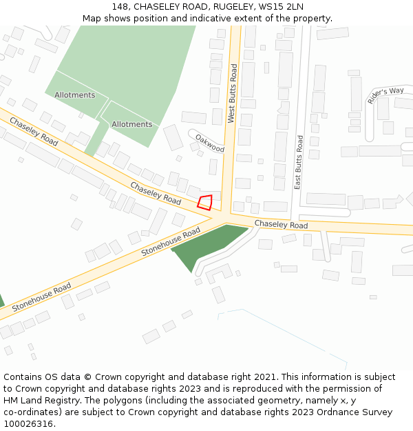 148, CHASELEY ROAD, RUGELEY, WS15 2LN: Location map and indicative extent of plot