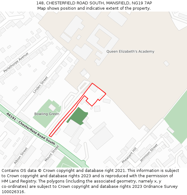 148, CHESTERFIELD ROAD SOUTH, MANSFIELD, NG19 7AP: Location map and indicative extent of plot
