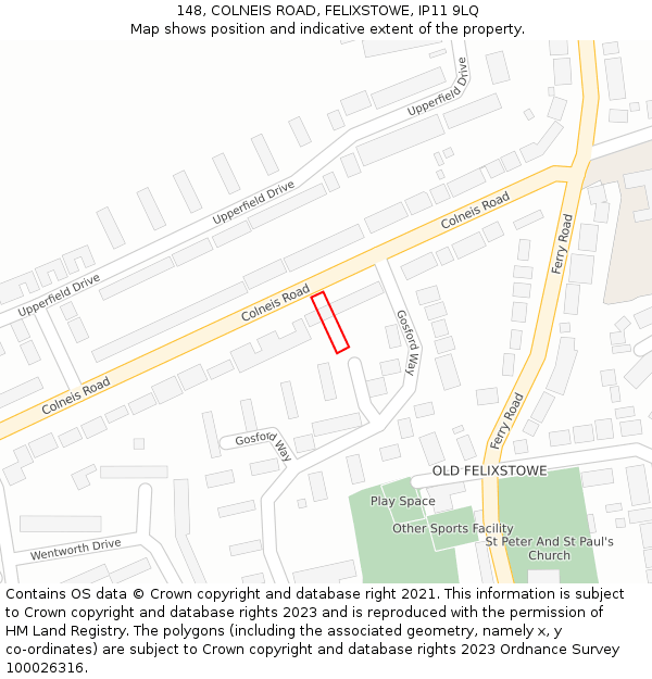 148, COLNEIS ROAD, FELIXSTOWE, IP11 9LQ: Location map and indicative extent of plot