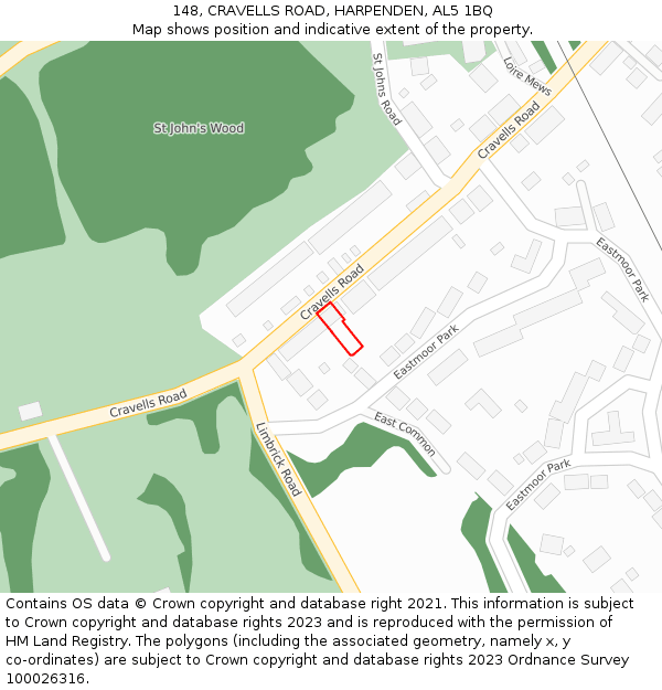 148, CRAVELLS ROAD, HARPENDEN, AL5 1BQ: Location map and indicative extent of plot