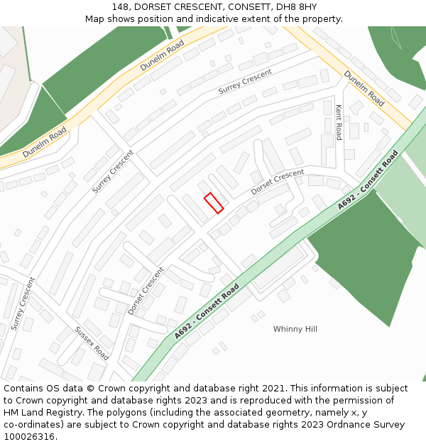 148, DORSET CRESCENT, CONSETT, DH8 8HY: Location map and indicative extent of plot