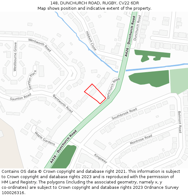 148, DUNCHURCH ROAD, RUGBY, CV22 6DR: Location map and indicative extent of plot