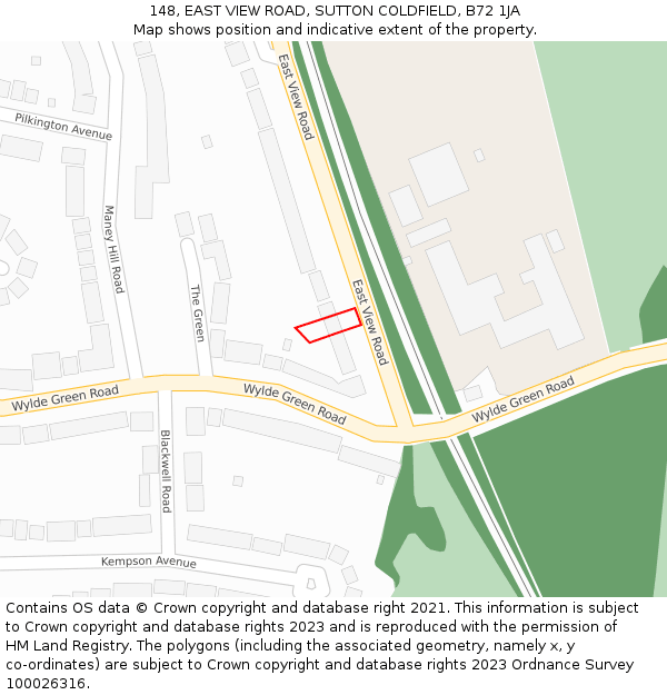 148, EAST VIEW ROAD, SUTTON COLDFIELD, B72 1JA: Location map and indicative extent of plot