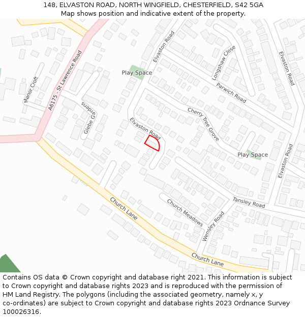 148, ELVASTON ROAD, NORTH WINGFIELD, CHESTERFIELD, S42 5GA: Location map and indicative extent of plot