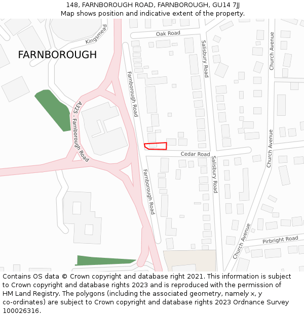 148, FARNBOROUGH ROAD, FARNBOROUGH, GU14 7JJ: Location map and indicative extent of plot