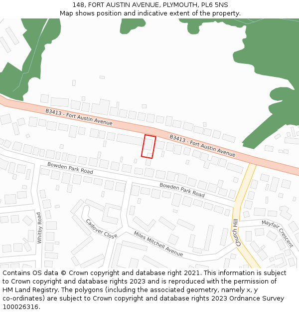 148, FORT AUSTIN AVENUE, PLYMOUTH, PL6 5NS: Location map and indicative extent of plot