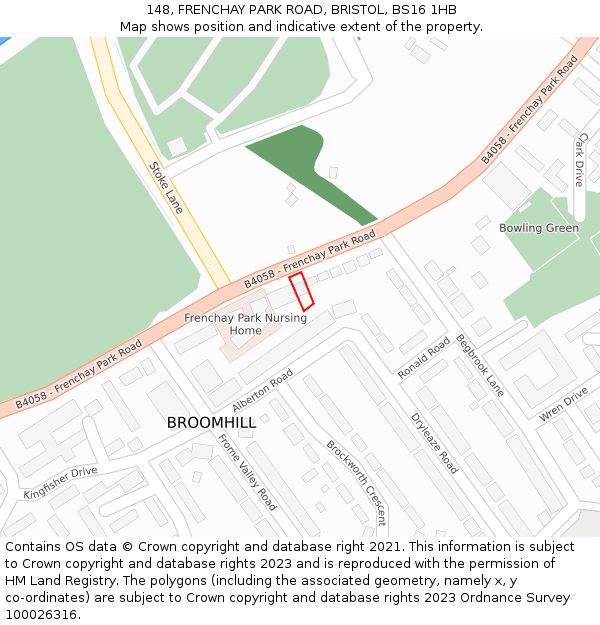 148, FRENCHAY PARK ROAD, BRISTOL, BS16 1HB: Location map and indicative extent of plot