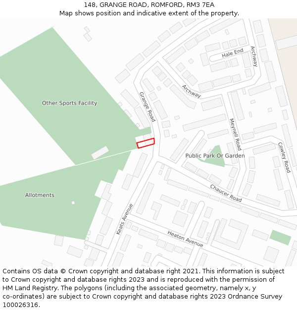148, GRANGE ROAD, ROMFORD, RM3 7EA: Location map and indicative extent of plot