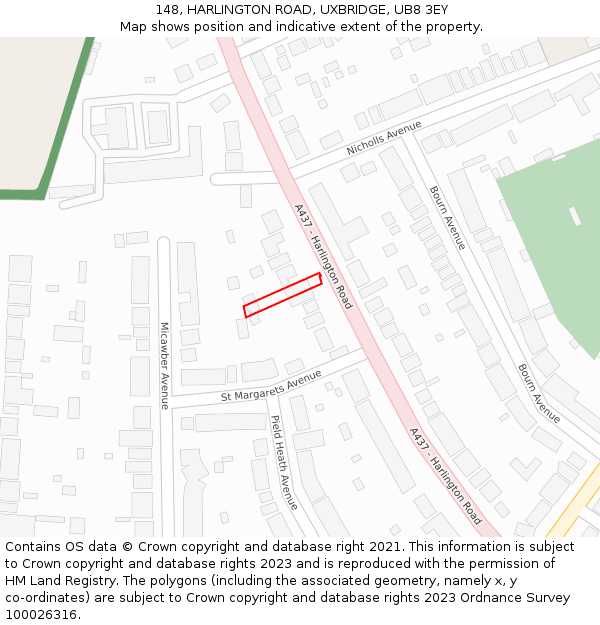 148, HARLINGTON ROAD, UXBRIDGE, UB8 3EY: Location map and indicative extent of plot