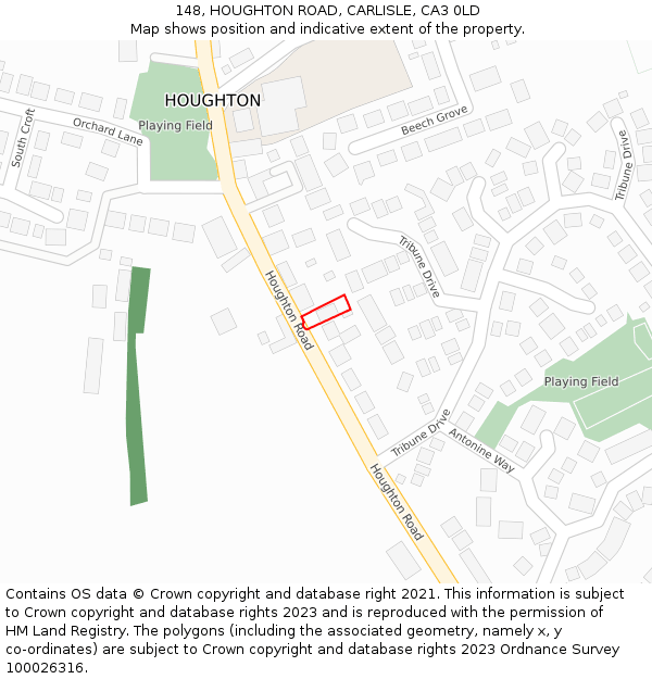 148, HOUGHTON ROAD, CARLISLE, CA3 0LD: Location map and indicative extent of plot