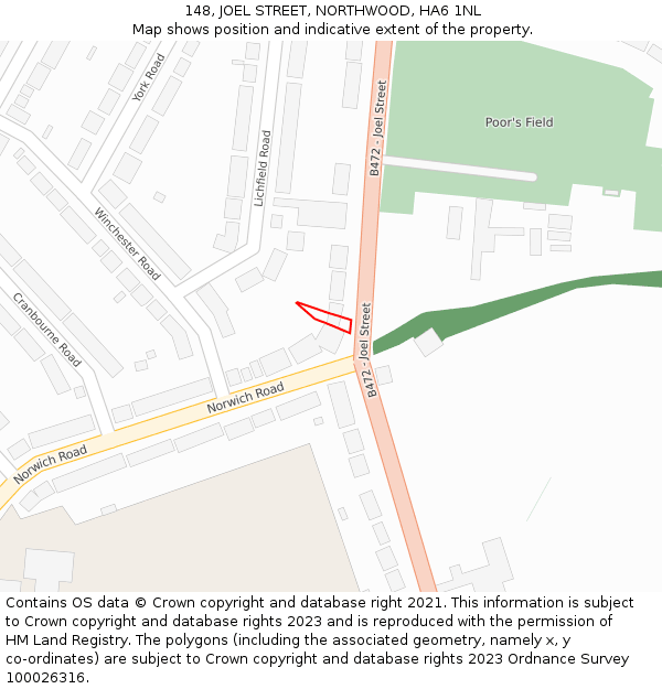 148, JOEL STREET, NORTHWOOD, HA6 1NL: Location map and indicative extent of plot