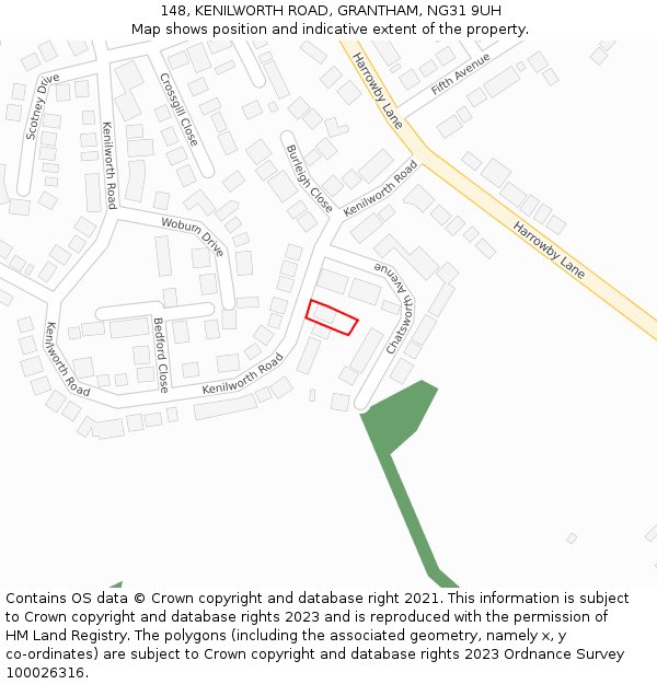 148, KENILWORTH ROAD, GRANTHAM, NG31 9UH: Location map and indicative extent of plot