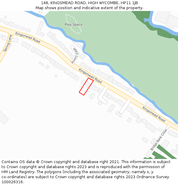 148, KINGSMEAD ROAD, HIGH WYCOMBE, HP11 1JB: Location map and indicative extent of plot