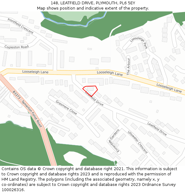 148, LEATFIELD DRIVE, PLYMOUTH, PL6 5EY: Location map and indicative extent of plot