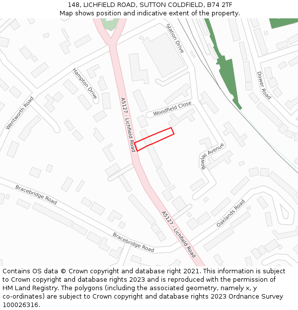148, LICHFIELD ROAD, SUTTON COLDFIELD, B74 2TF: Location map and indicative extent of plot